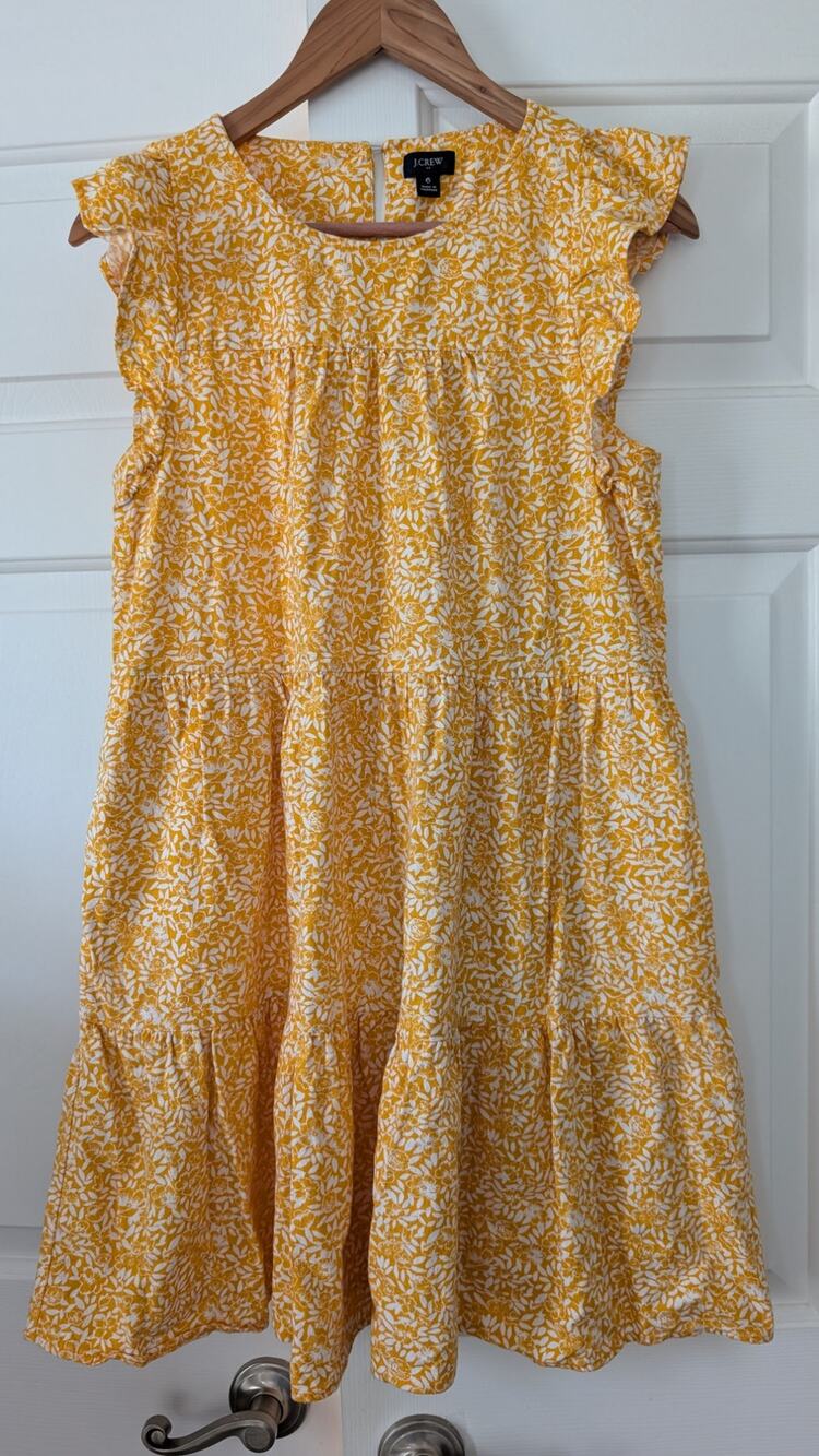 J. Crew Factory Yellow White Floral Tiered Cotton Dress